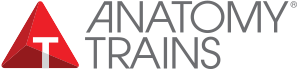 Anatomy Trains Structural Integration logo - Red pyramid with a white T next to the brand name Anatomy Trains
